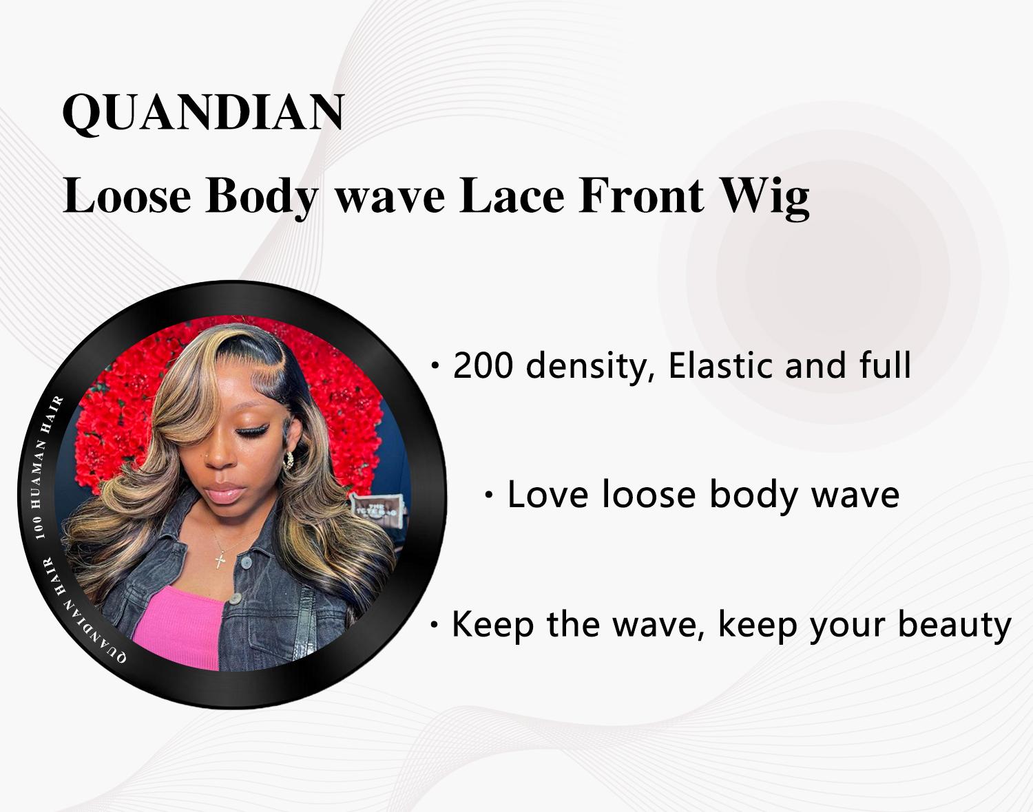QUANDIAN Loose Body Wave Lace Front Wigs Pre Bleached knots 200% Density 13x4 HD Lace Balayage Highlight Wig Human Hair Springtok