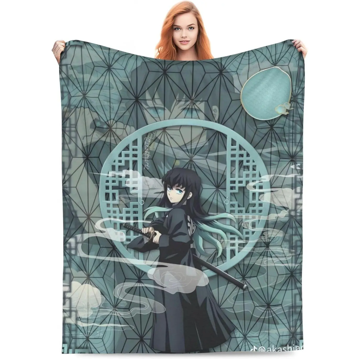 Tokito Muichiro Demon Slayer Flannel Throw Blanket Couch Bed Sofa Soft Lightweight Warm Cozy Flannel Fleece Bed Blanket for Kids Adults Gift Soft Fluffy All Season Throw Blanket, Lightweight Cozy Bed Cover for Sofa Bedroom Travel, Perfect Warm Gift for Bi
