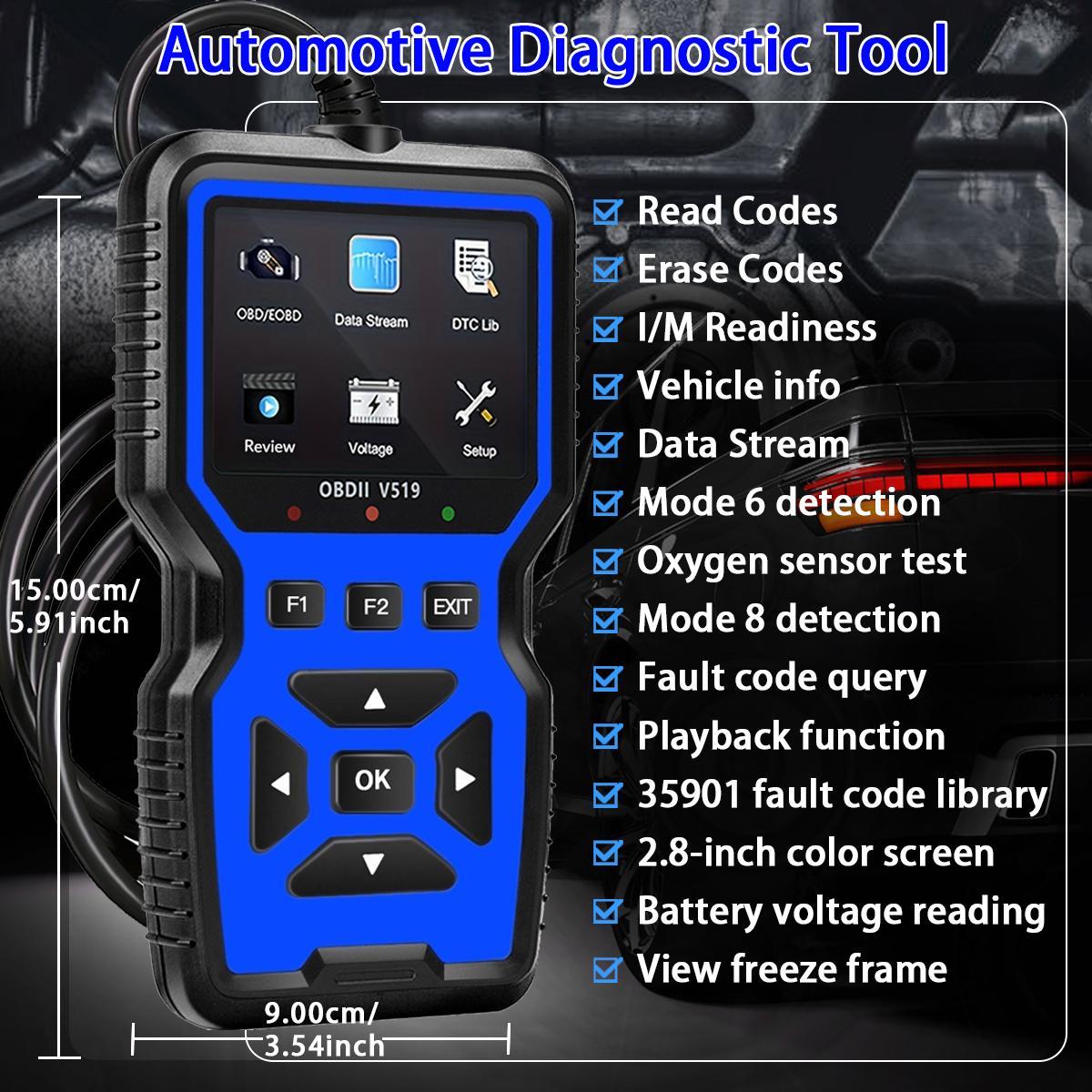 Car OBD2 Scanner Diagnostic Tool, Car Voltage Tester Engine Fault Code Scanner, EOBD+CAN Charging Tester Diagnostic Tool, Car Battery Tester, Digital Automotive Tester