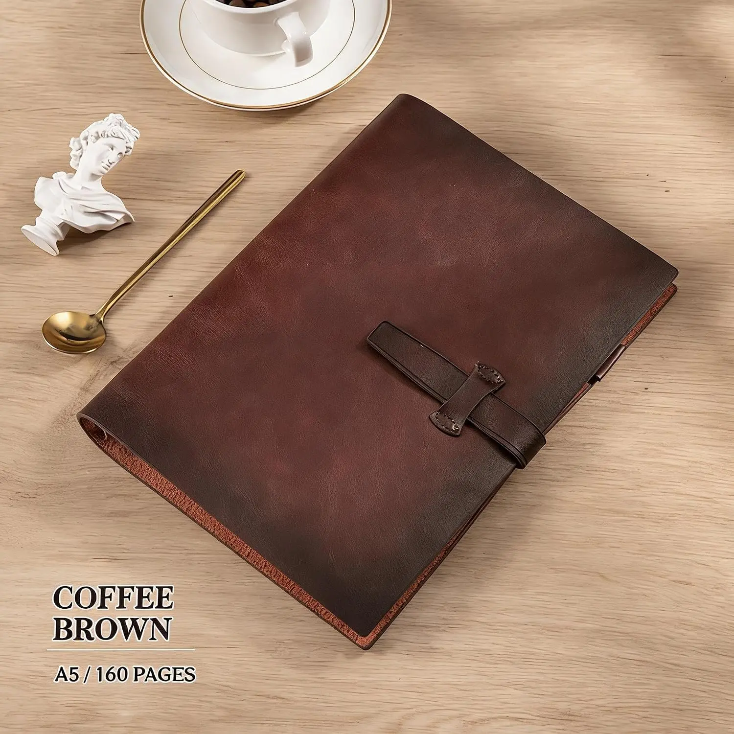 A5 Leather Binder Notebook, Reusable Leather Journal, Vintage Organizer with 6-Ring Metal Binder, 120 Pages Lined Paper & Pocket, for Writers Business Work Study College and Daily