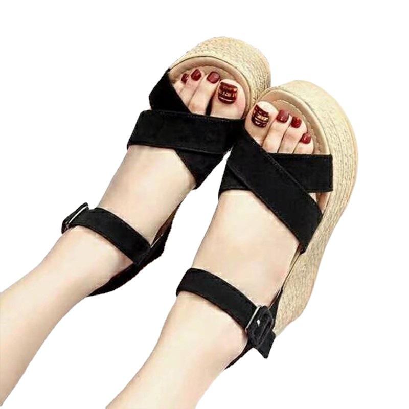 Plus Size Sandals Winter Platform Wedge Heel Thick Sole Waterproof Platform Solid Color Suede Women