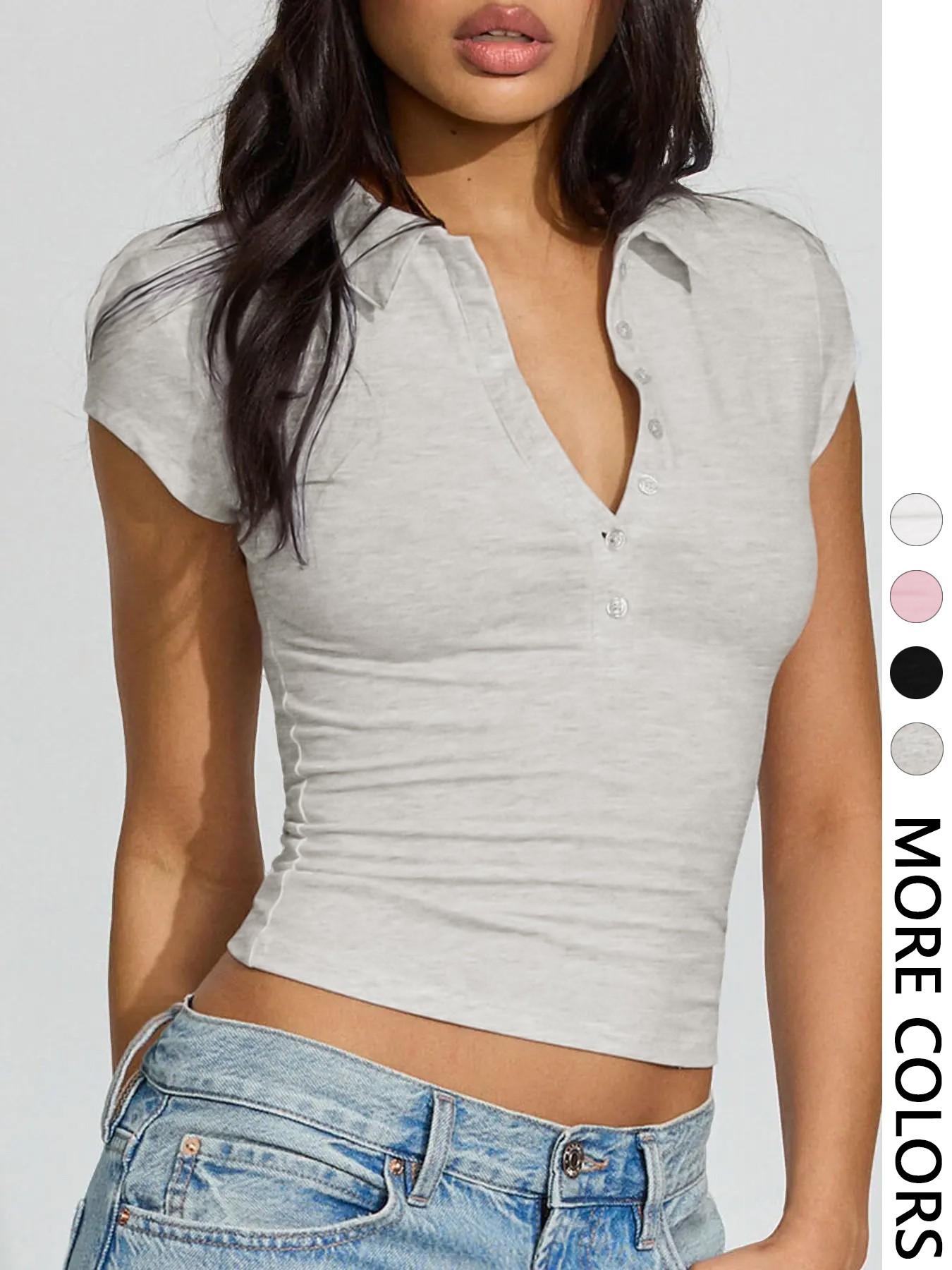 Fashionable Solid Color Comfortable Slim-Fit V-Neck Button Short Sleeve Polo Shirt Top, Stylish Casual Wear for Men, Perfect for Any Occasion