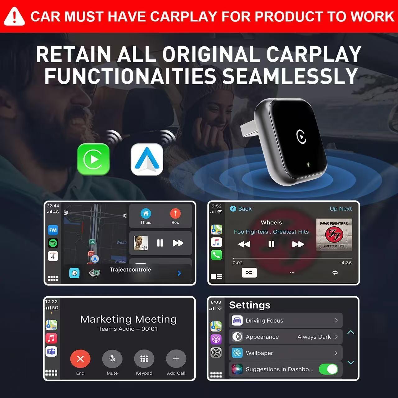 Wireless Carplay Adapter for iPhone/android, Fast Connection, Hands-Free Calling, Includes Charger and Carplay Receiver, Model B1