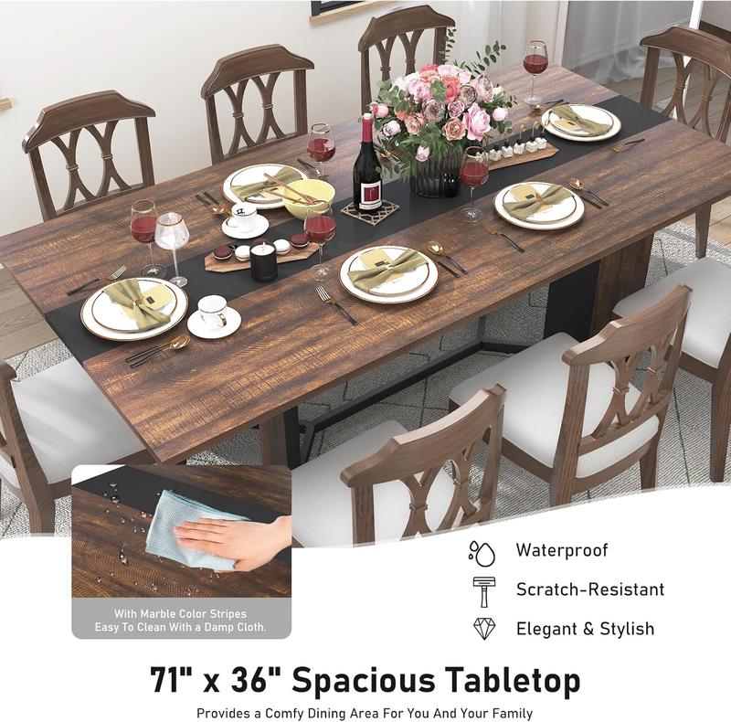 71In Large Rectangular Brown Dining Table for 4 5 6 7 8 People w/35 Marble-Color Wood Watrproof Tabletop,Adjustable Leg.6ft Luxurious Family Dinner Table for Office Kitchen Living Room, (white/Brown) 71In Large Rectangular Brown Dining Table for 4 5 6 7 8 People w/35 Marble-Color Wood Watrproof Tabletop,Adjustable Leg.6ft Luxurious Family Dinner Table for Office Kitchen Living Room, (white/Brown)