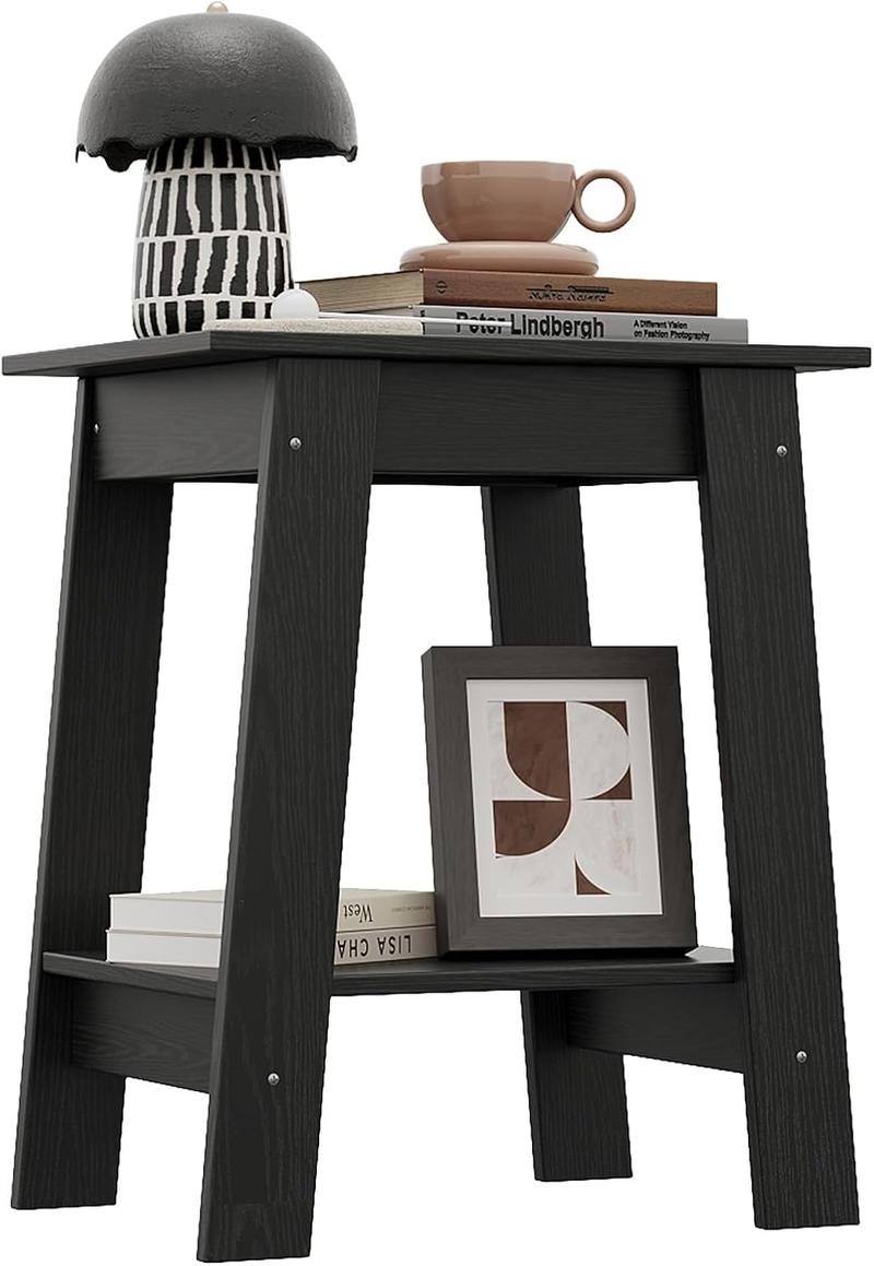 1-Piece Side Table Set with 2-Tier Storage Shelf, Narrow Small End Tables for Bedroom, Living Room, Entryway, Space-Saving Rustic Design
