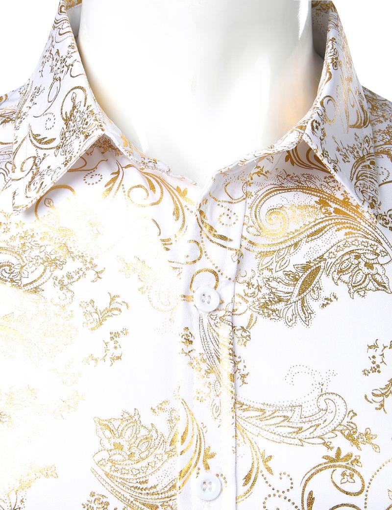 ZEROYAA Men's Luxury Paisley Dress Shirt Shiny Floral Printed Button Down Shirts for Party Prom Casual Elegant Father's Day Gift for Boyfriend Dad Gifts Black People Menswear Fabric Long Sleeve Top Vneck