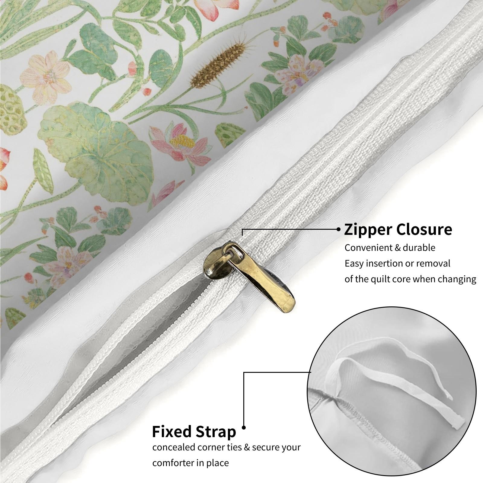 2/3 Piece Watercolor Lotus Pond Duvet Cover Set, HD Digital Printed Comforter Cover, Soft Breathable Bedding Set with Zipper Closure for Bedroom Home Decor (NoInsert)