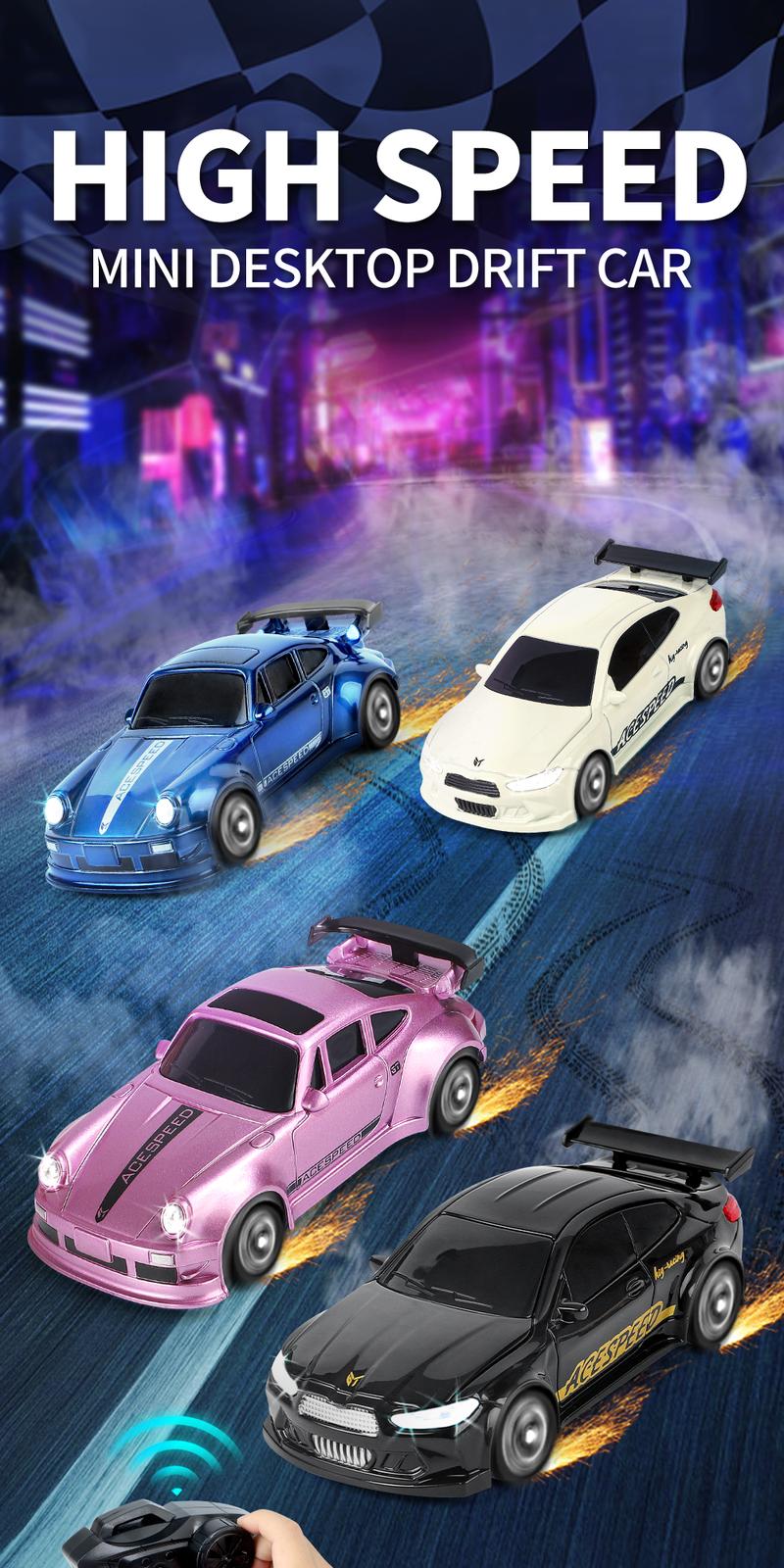 Hotfree 1/64 Mini RC Drift Car, 4WD High-Speed Full-Proportional Remote Control Sports Car with Steering Servo, LED Lights, USB Rechargeable, Desktop Entertainment Toy, Fun Birthday Christmas Gift for Kids Boys Portable Exquisite Details