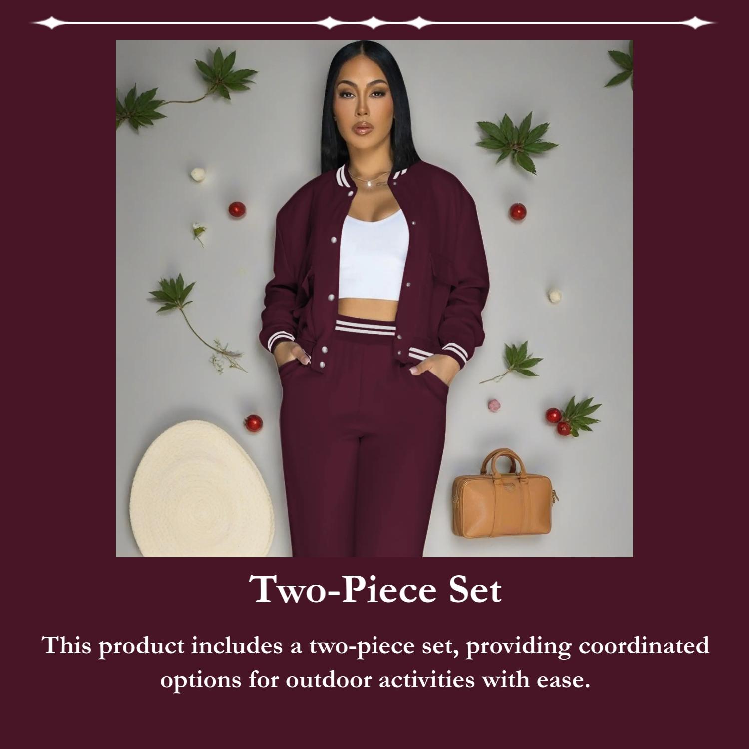 2026 Spring Casual 2 Piece Tracksuit for Women, Button Front Striped Trim Baseball Jacket and Wide Leg Pants Lounge Set Women's 2 Piece Outfit Varsity Tracksuit - Casual Button Down Baseball Bomber Jacket and High Waist Wide Leg Pants Set with Striped Tri 2026 Spring Casual 2 Piece Tracksuit for Women, Button Front Striped Trim Baseball Jacket and Wide Leg Pants Lounge Set Women's 2 Piece Outfit Varsity Tracksuit - Casual Button Down Baseball Bomber Jacket and High Waist Wide Leg Pants Set with Striped Tri