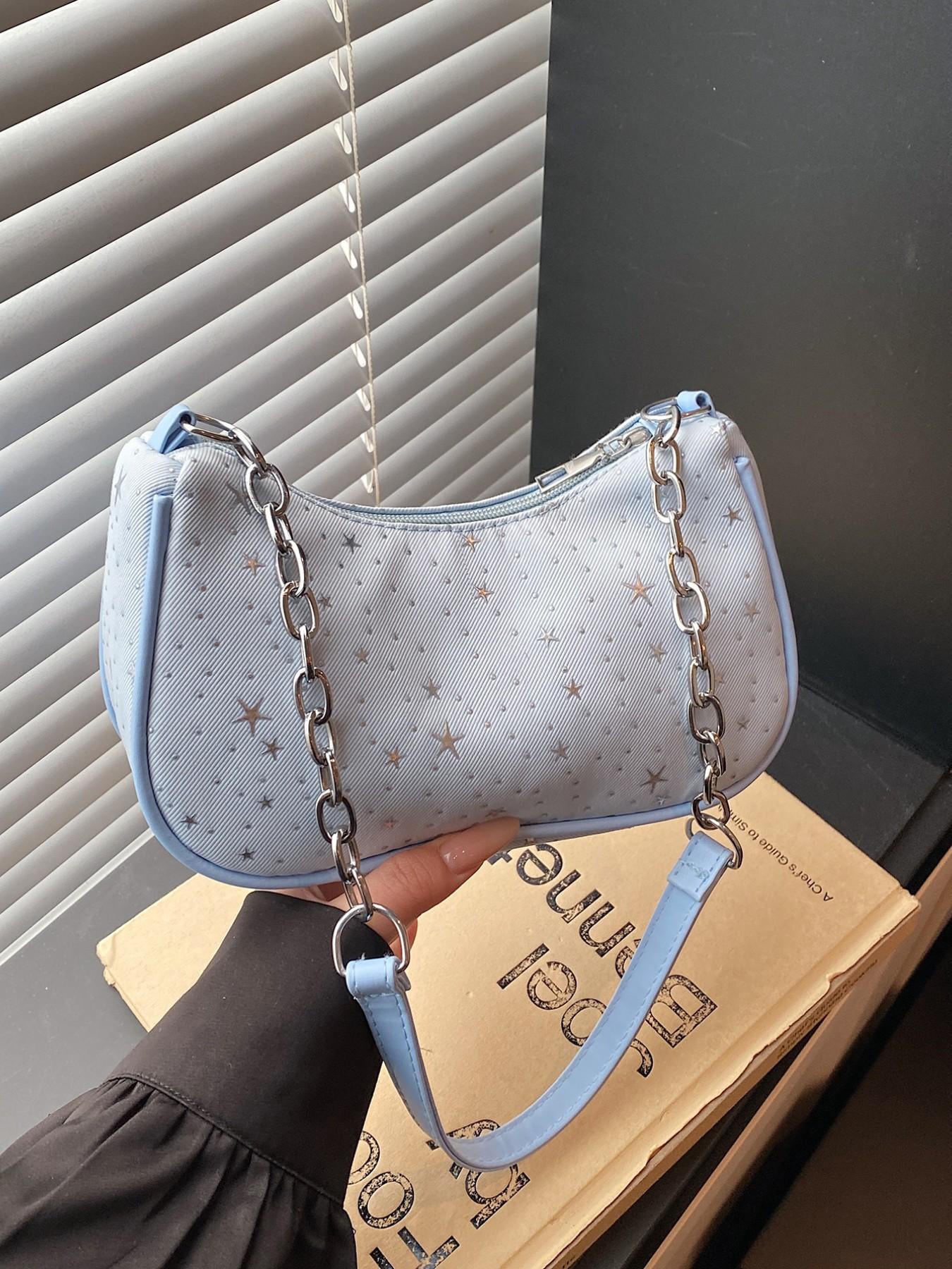 Gentle Star Print Underarm Bag, Adjustable Drawstring Handle, Spring Summer Commuter Shoulder Bag, Trending 2026 Fashion Accessory