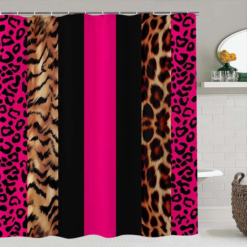 Leopard Print Shower Curtain Set with 12 Hooks, Modern Bathroom Divider, No-Drill Installation, Multi-Purpose Bath Decor Gift