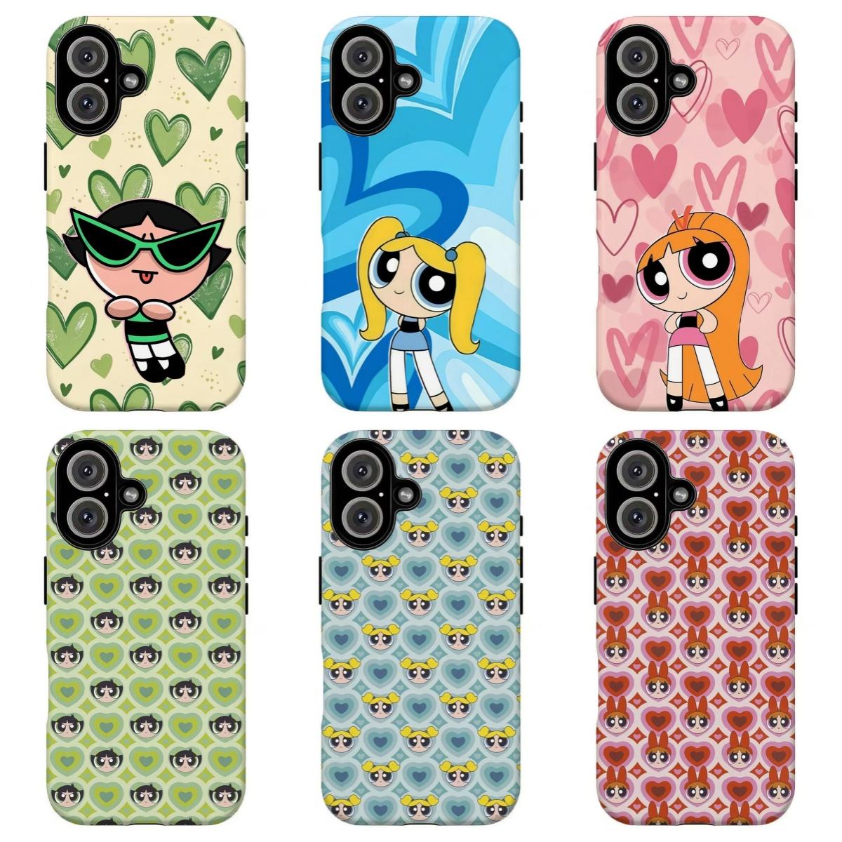 FL-Kawaii Pow3rpuffs Anime Girls Phone Case,90s Cartoon Aesthetic Protective Cover For iPhone 11 12 13 14 15 16 17 Air Pro Max for Samsung S26 S25 S24 S23 S22 S21 Case,Gift for her/him/fans
