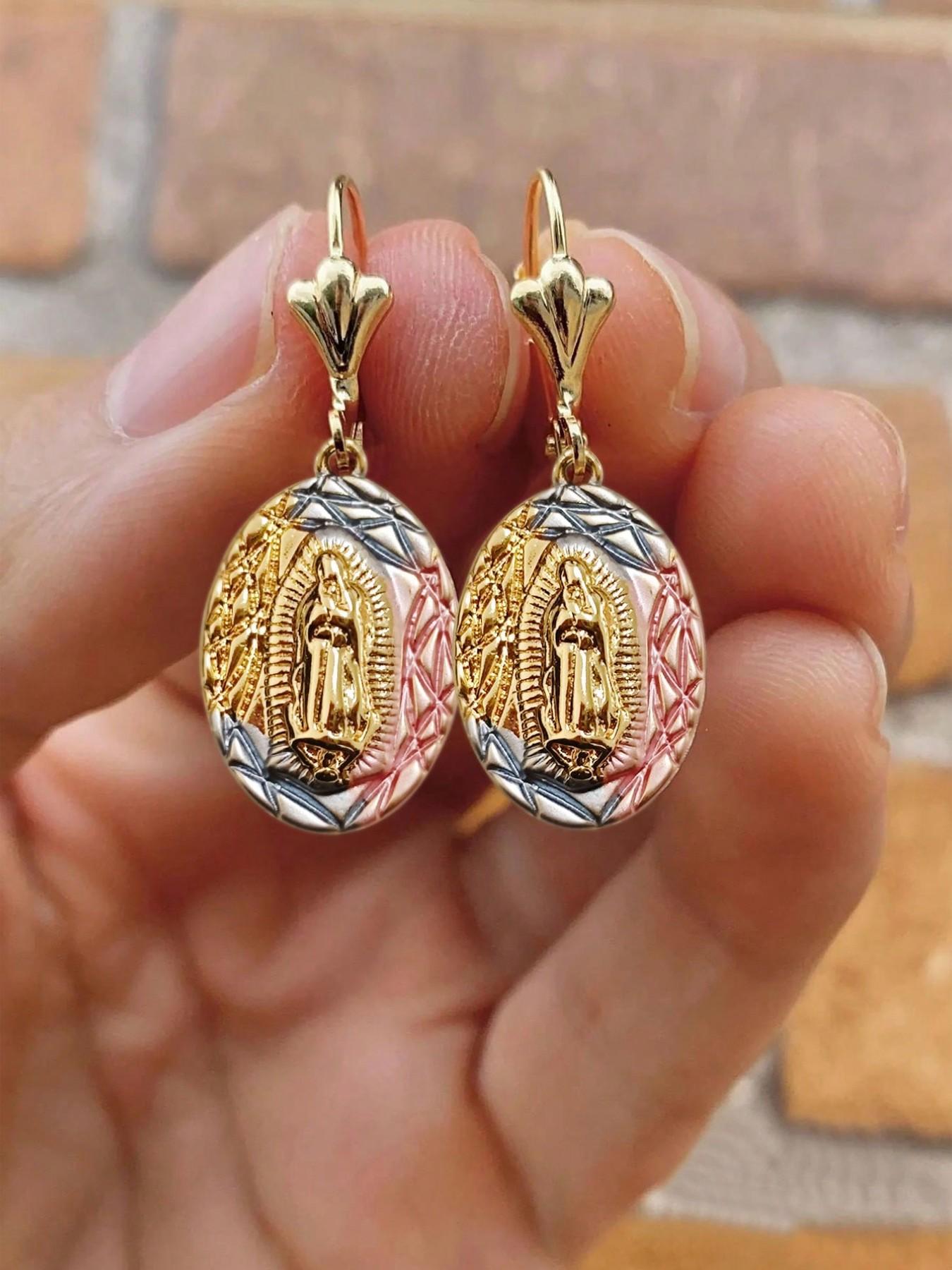Vintage Design Virgin Mary Metal Earrings, Casual Creative Unisex Daily Wear Prayer Earrings, Versatile Fashion Accessory