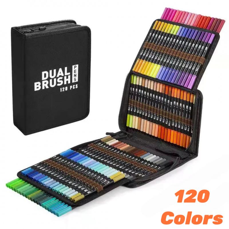 Art Supplier Dual Brush Markers Pens, Artist Coloring Marker Set, Fineliner & Brush Tip Pen with Premium Case for Adults Coloring Books Journal, Drawing, Doodlin, Art Supplies, Art Materials