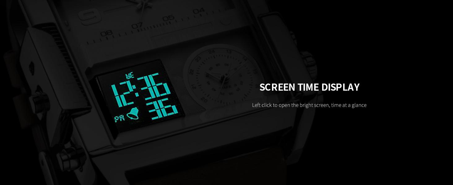 FEICE Men's Square Sport Watch| 50mm Oversized Dial, Dual Movement, Men’s Waterproof Luminous Sport Watch in silver display