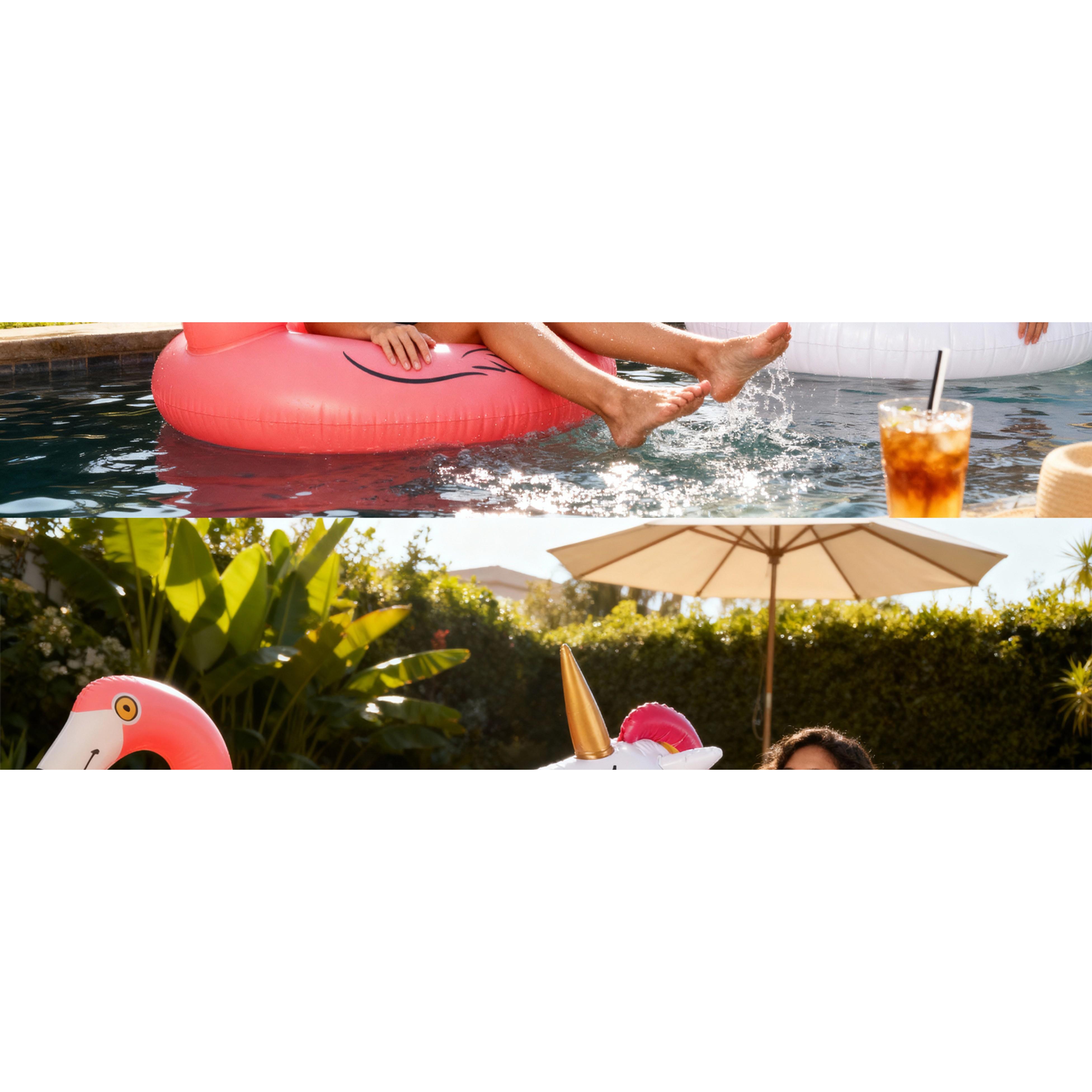 2 Pack Pool Floats with 2Pcs Beach Balls, 46'' Flamingo Pool Float 57'' Large Unicorn Pool Floaties for Adult, Heavy Duty Inflatable Swimming Rings Pool Accessories for Pool Water Party