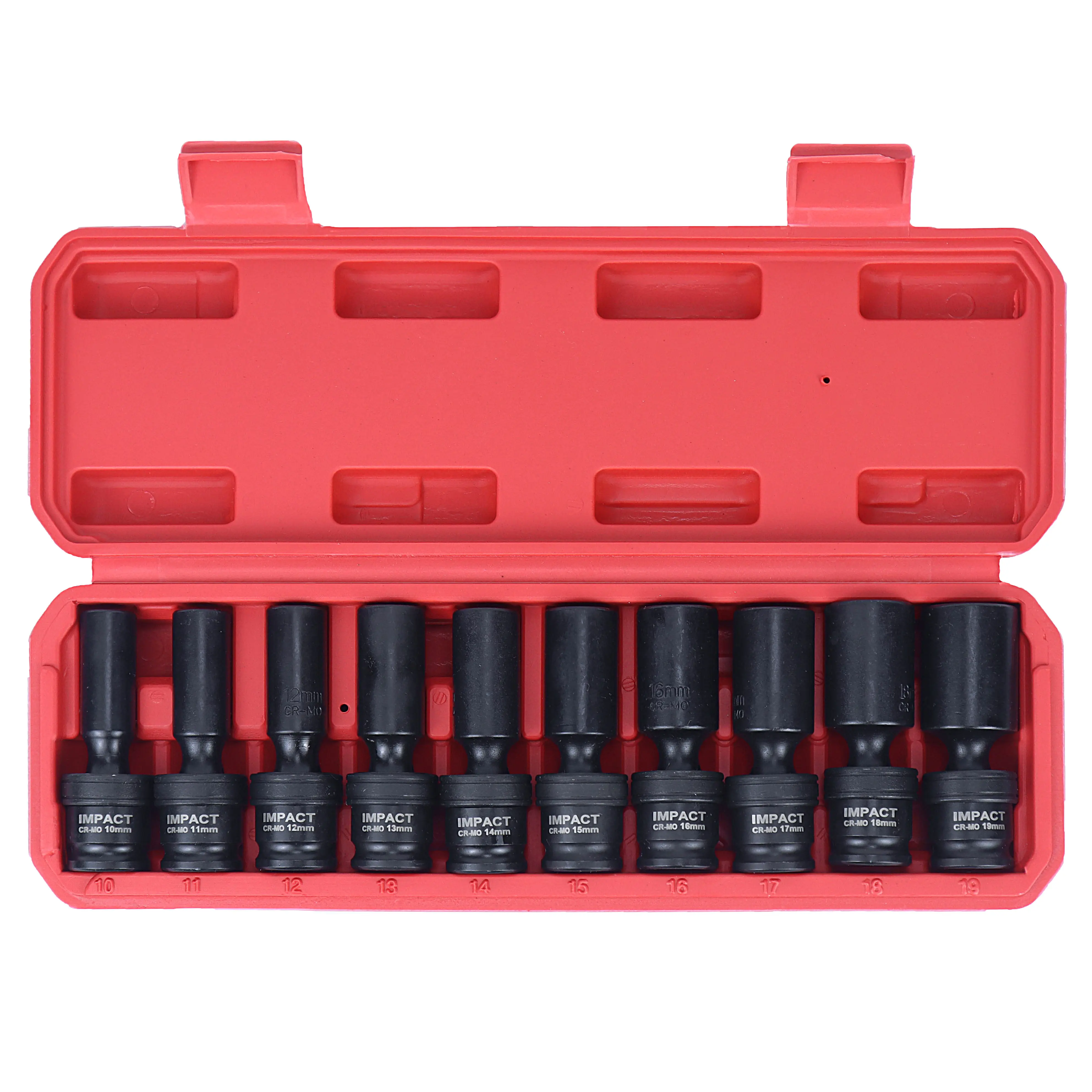 10PCS Universal Swivel Impact Socket Set, 3/8" Drive Metric (10mm - 19mm), CR-MO Flexible Swivel Socket Tool Set with Heavy Duty Case