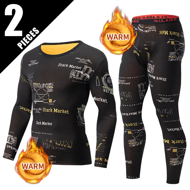 Men's Thermal Underwear Set, Thick Fleece Lined Long Johns, Graphic Print Soft Base Layer Top & Pants, Winter Warm Compression Thermals for Men