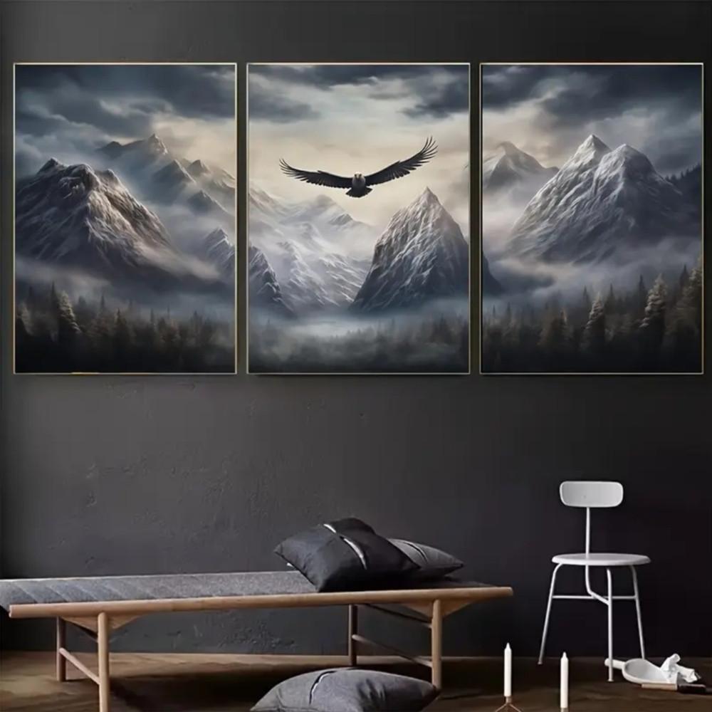 3-Piece Optional Wooden Frame Fantasy Game Theme Dragon Skyrim Background Art Canvas Poster Premium Thick Canvas Micro-spray Flat Surface Moisture-proof Living Room Modular Decor