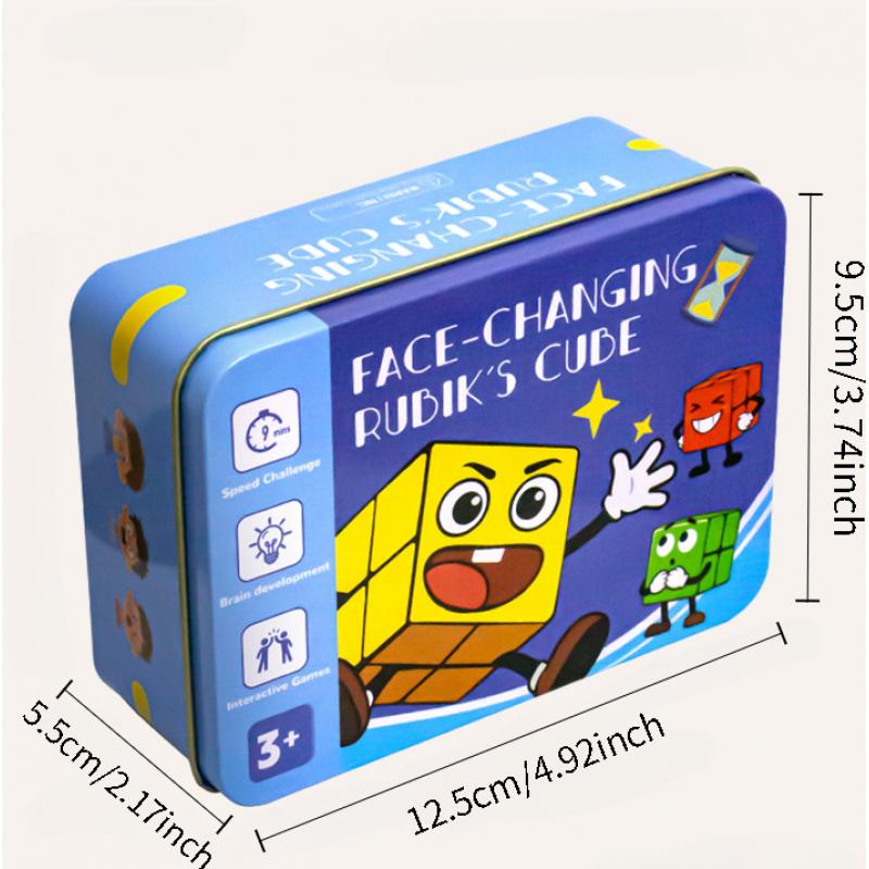 Wooden Face Changing Magic Cube Game[16 blocks + 72 cards], Expression Puzzle Building Blocks Pattern Matching Game, Educational Puzzles Toy Board Games for Kids and Adults with Bell