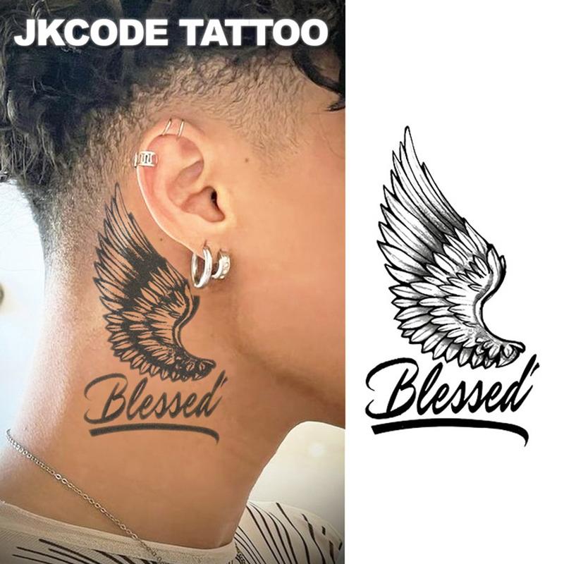 Sacred Angel Wings Letter Graffiti Herbal Tattoo Temporary Body Art, Long-Lasting 15 Days Realistic Tattoo Experience, Temporary Tattoos