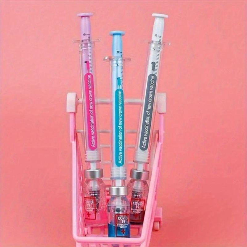 3pcs, syringe-shaped gender-neutral pen, novel decompression signature ball pen, medical vaccine-themed writing tool suitable for nurses, doctors, and students