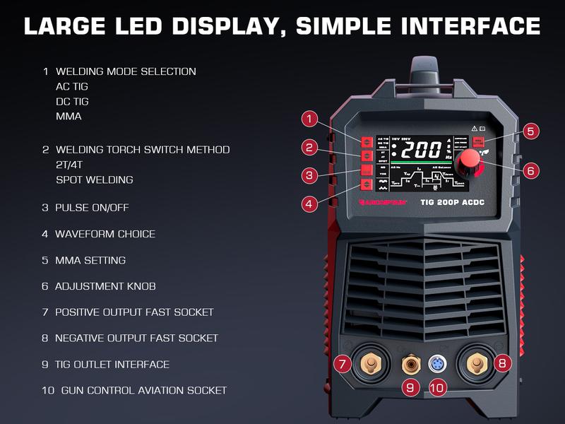 ARCCAPTAIN TIG Welder AC/DC 200Amp with Pulse, Aluminum TIG Welder 110V/220V TIG Welder with Square/Triangular Wave/Stick/MMA/Spot MultiProcess Welding Machine ARCCAPTAIN TIG Welder AC/DC 200Amp with Pulse, Aluminum TIG Welder 110V/220V TIG Welder with Square/Triangular Wave/Stick/MMA/Spot MultiProcess Welding Machine