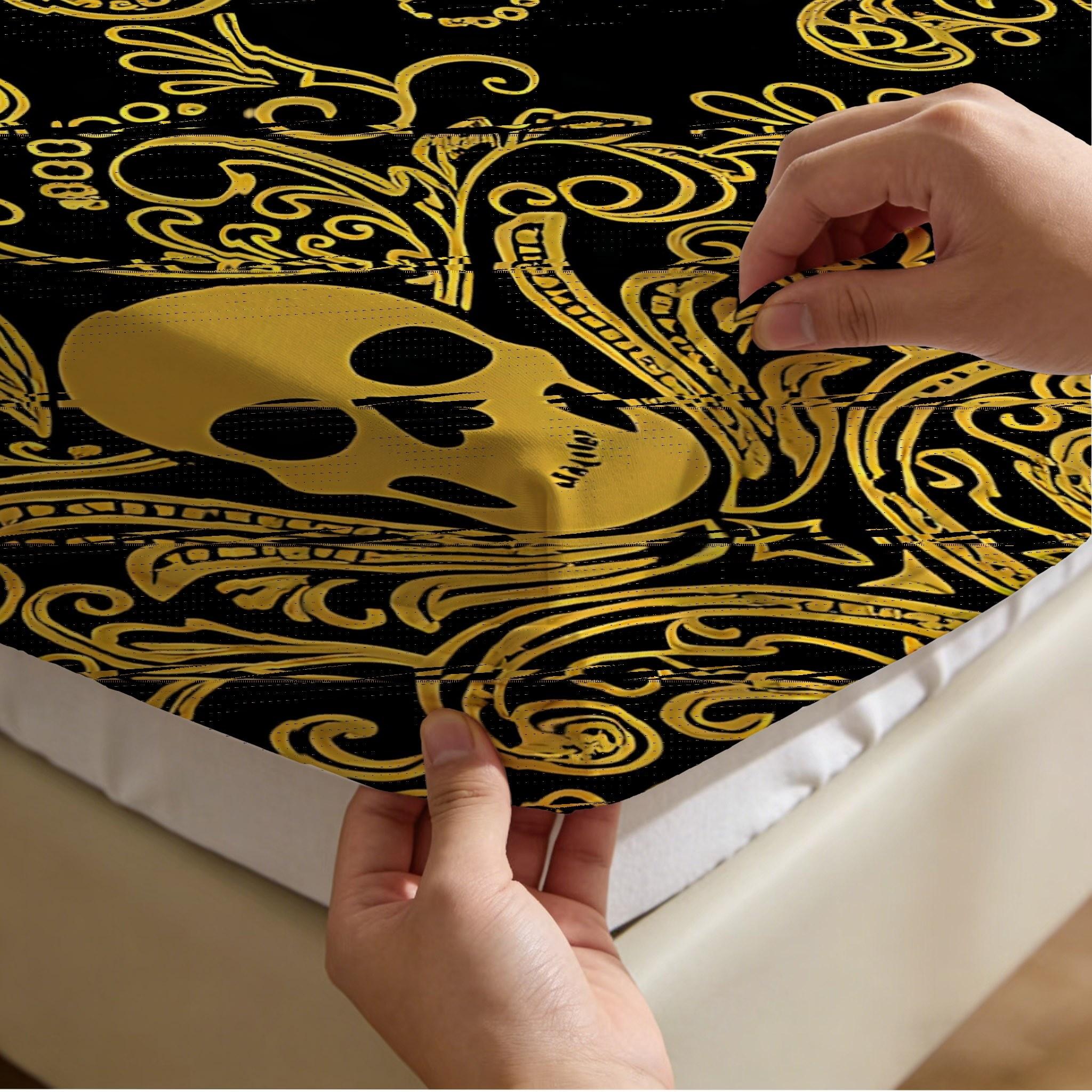 2/3 Pcs Skull Decorative Art Pattern Fitted Sheet Set(1*Fitted Sheet+1/2*Pillowcase,No Filling),High-Definition Digital Printing,Soft And Comfortable Fabric,Suitable For All Year Round,Perfect Gift For Family And Friends On Festivals!