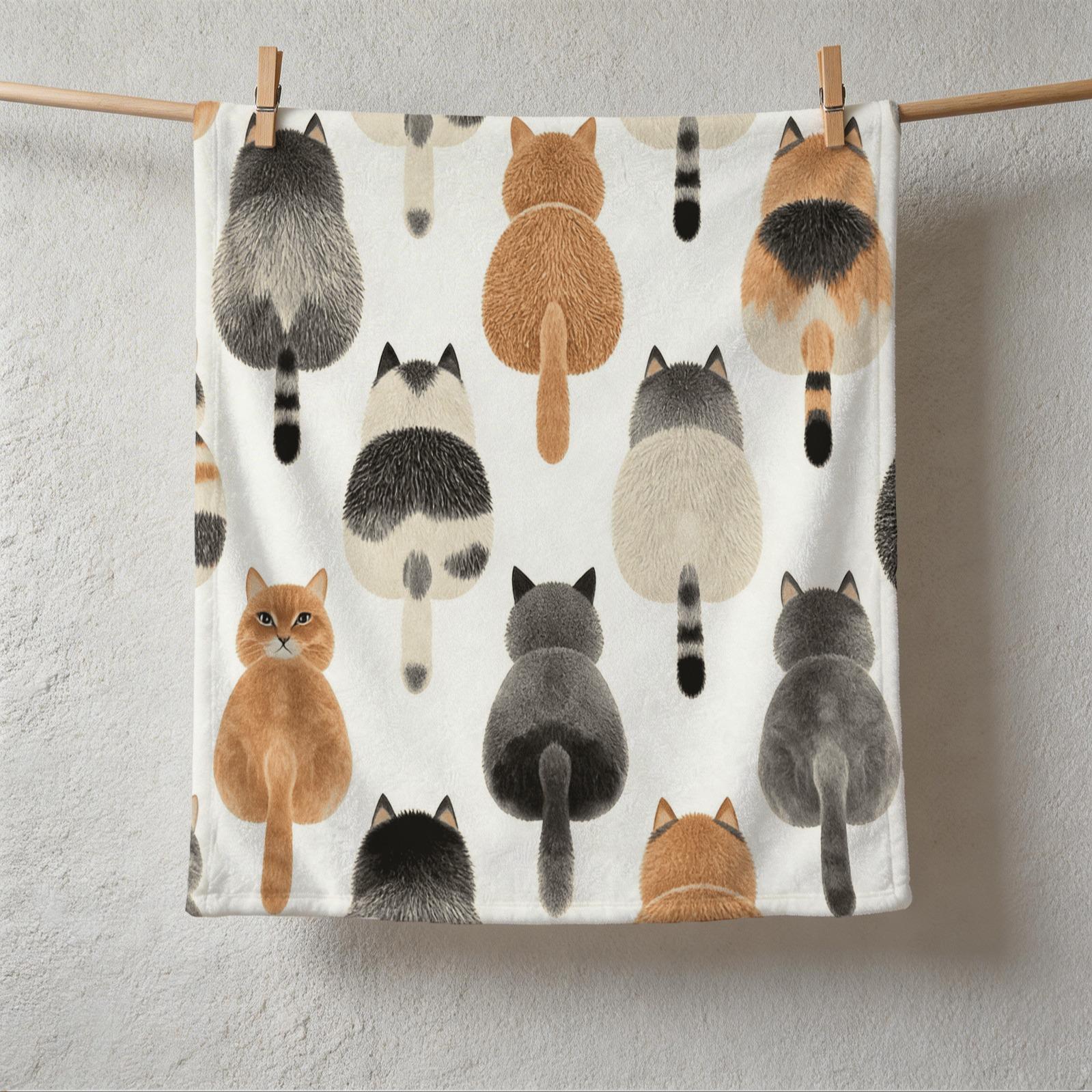 1 Pack Cute Watercolor Cat Butt Flannel Blanket, Super Soft Plush Fleece Throw Blanket, HD Digital Single-Sided Print Cat Lover Gift Blanket, Cozy Decorative Warm Blanket for Sofa, Bed, Car, Travel