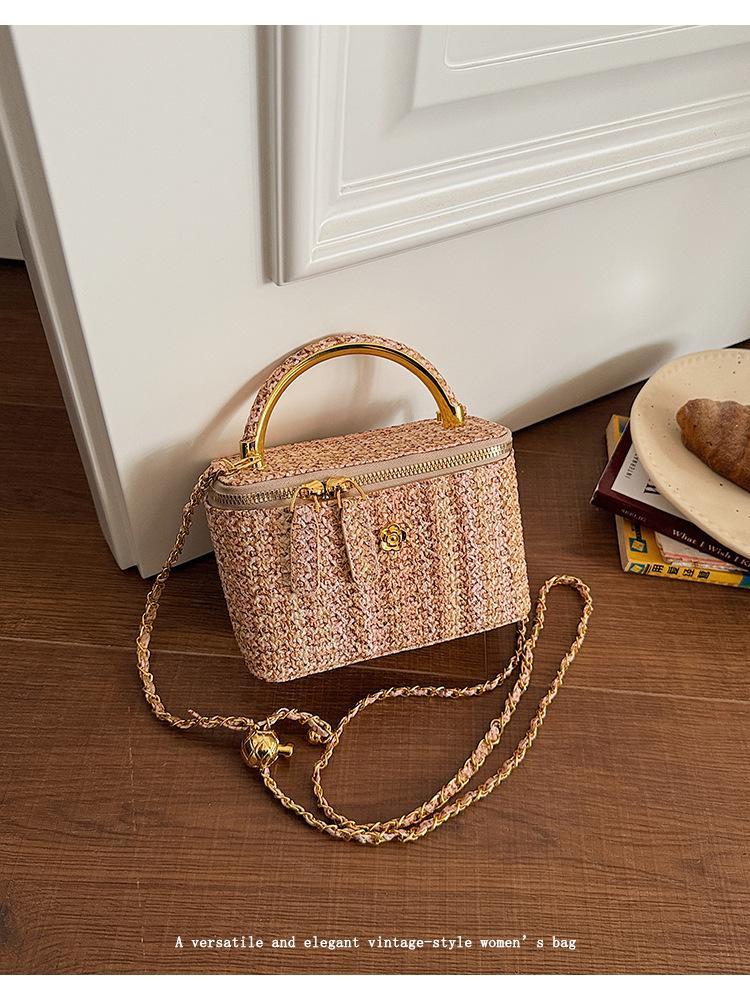Korean Style Tweed Box Crossbody Bag | Elegant Light Luxury Shoulder Purse | Versatile Chic Handbag for Women