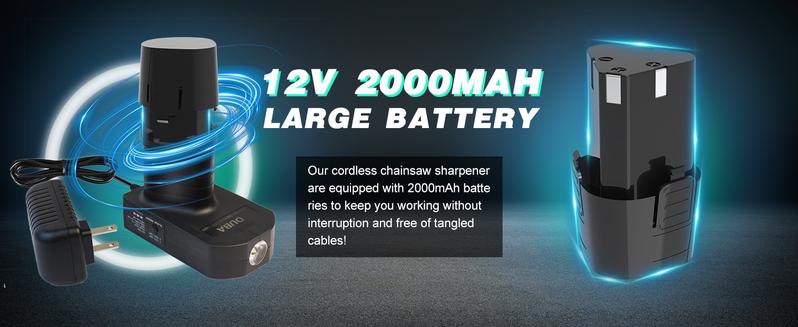 OUBA Cordless Chainsaw Sharpener with 12v Battery, Comes with Electric Chainsaw Sharpener Tool with 54 PCS Sharpener Accessories, Chainsaw Chain Sharpener Kit with Titanium Plated Diamond Bits