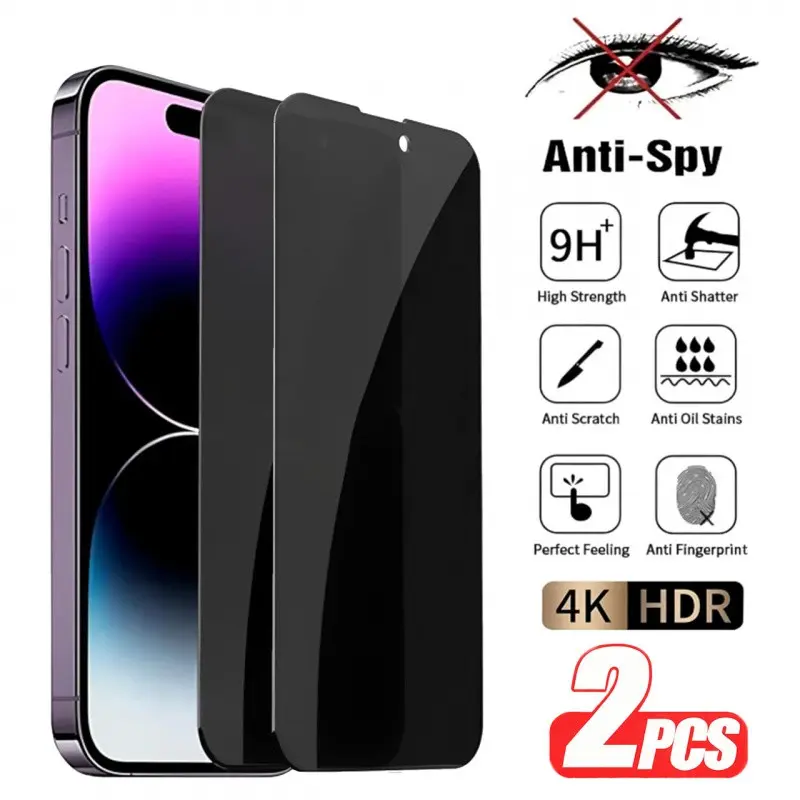 2-Pack Apple Full Screen Anti-Spy Tempered Glass Film Protector, Compatible with iPhone 11-17 Pro/max, 4K HD, 9h Hardness, Privacy Protection