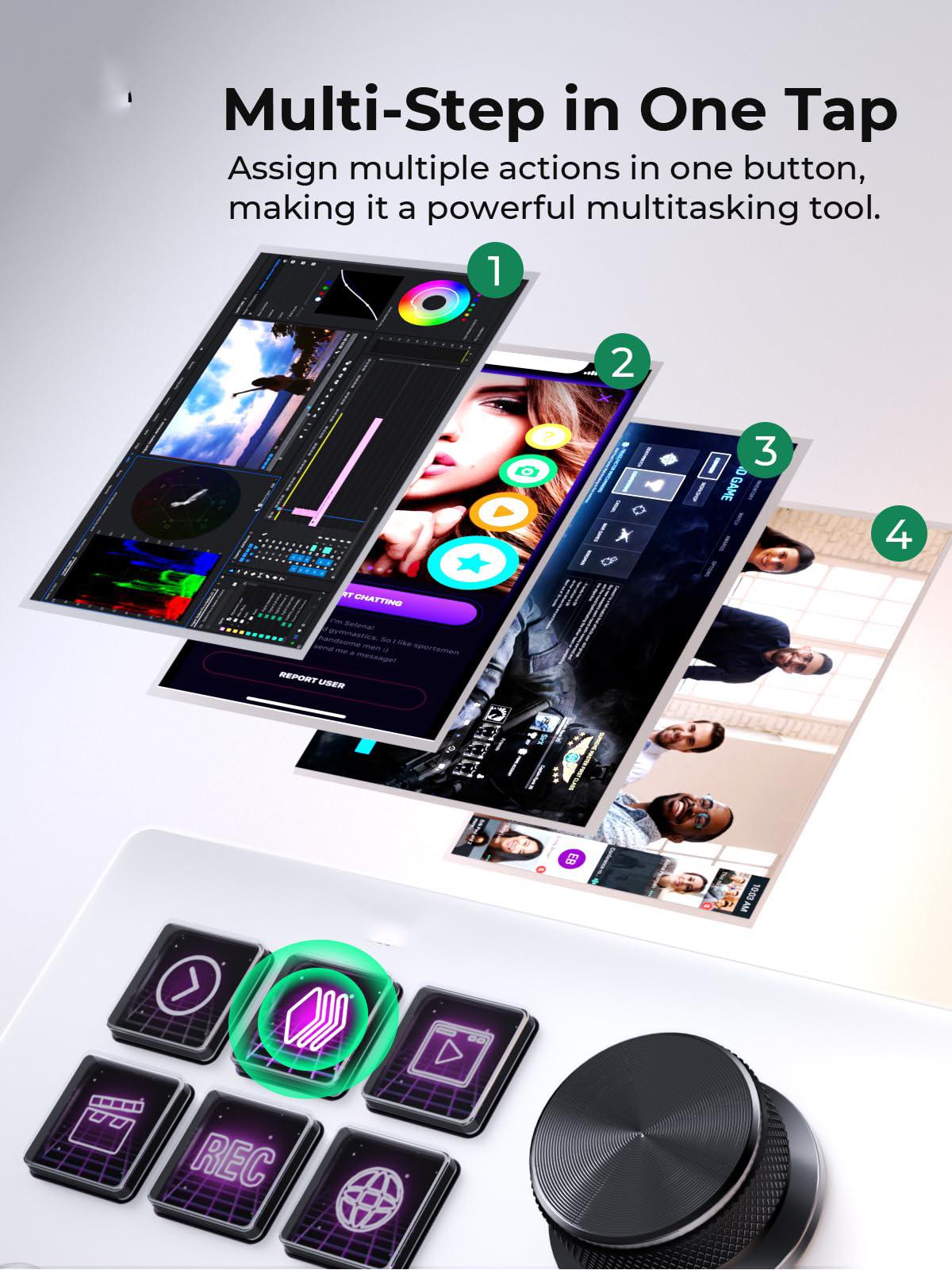 Stream Controller 6 Macro Keys LCD Keyboard, 3 Knobs & Switch Button, LED Touchscreen, USB Powered, Compatible with PC and MAC, Stream Studio Controller