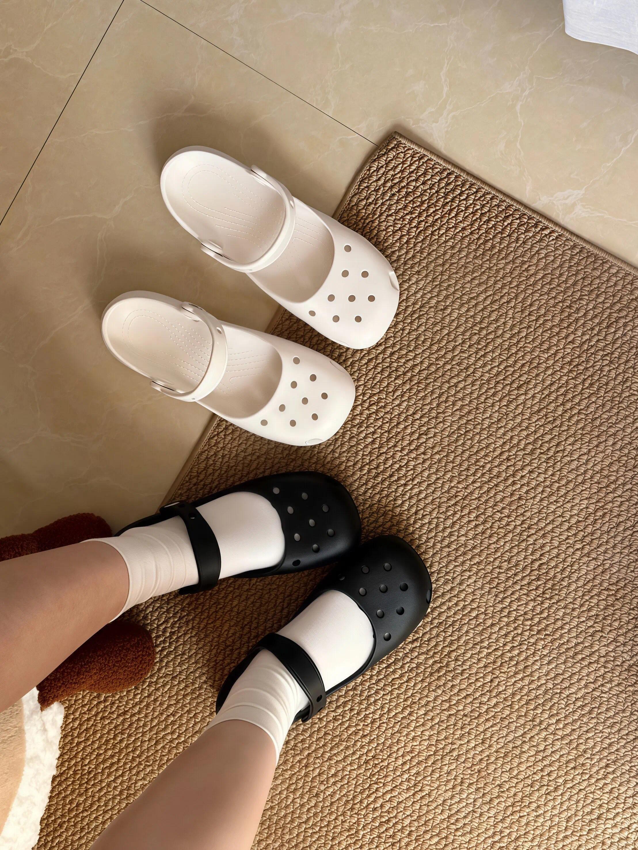 Retro EVA Outer Wear Mary Jane Slippers Shoes Summer New Women's Cute Ballet Hole Shoes Anti Slip Outdoor Beach Sandals
