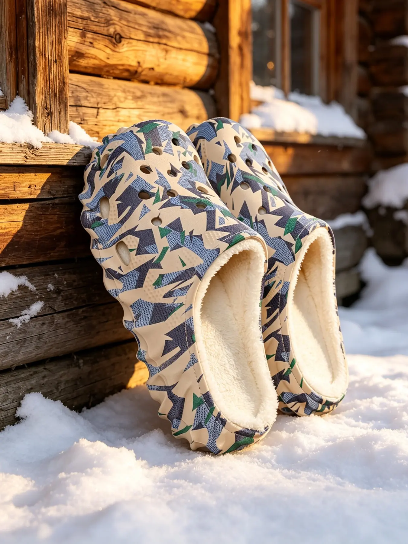 Winter Fleece-Lined Camo Clogs Slippers for Men Women, Waterproof Eva Warm Plush House Shoes, Anti-Slip Indoor Outdoor Slippers