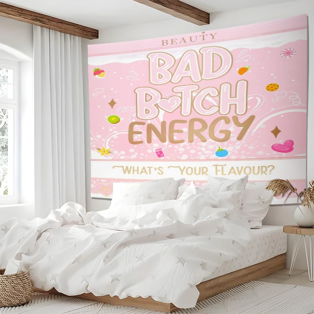 Y2K Bad B*tch Energy Tapestry, Cute Print Wall Hanging Tapestries, Sweet & Cool Style Backdrop Decor, Soft Colorful Wall Blanket for Bedroom Dorm Living Room, Perfect Gift