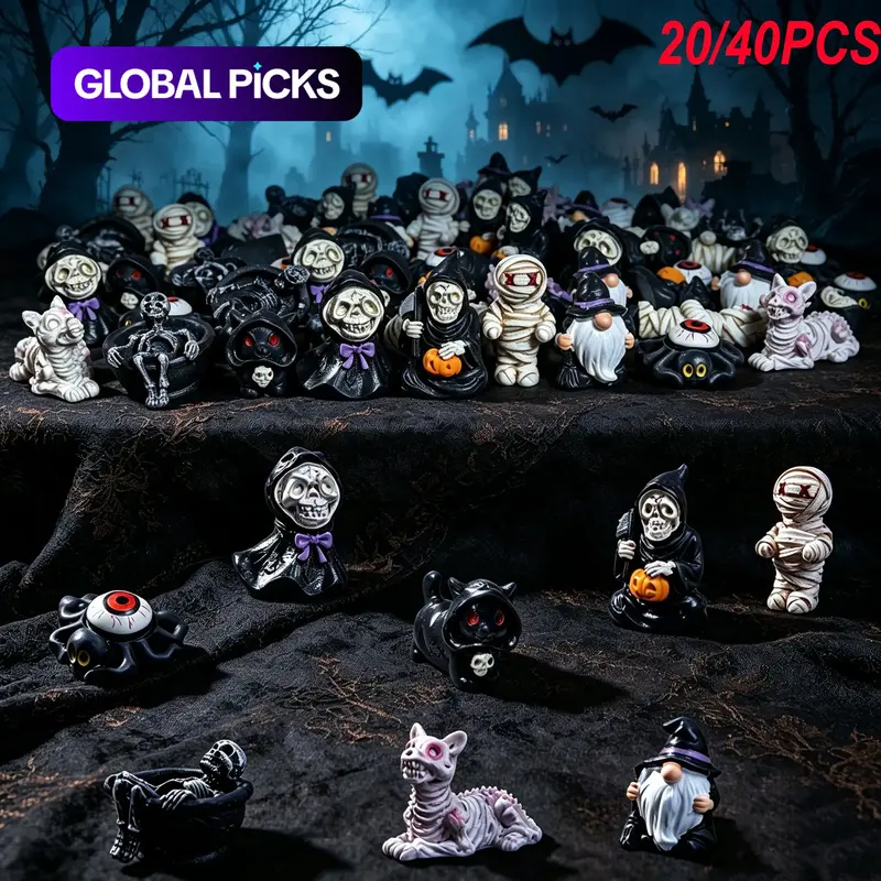 20/40 Mini Skull/mummy Resin Figurines, Creative Halloween Decorations, Perfect for Halloween Parties, Hide and Seek Games, Christmas Gifts, Resin Figure, Horror Character Figurines, Decorative Figurines #GLOBAL PICKS
