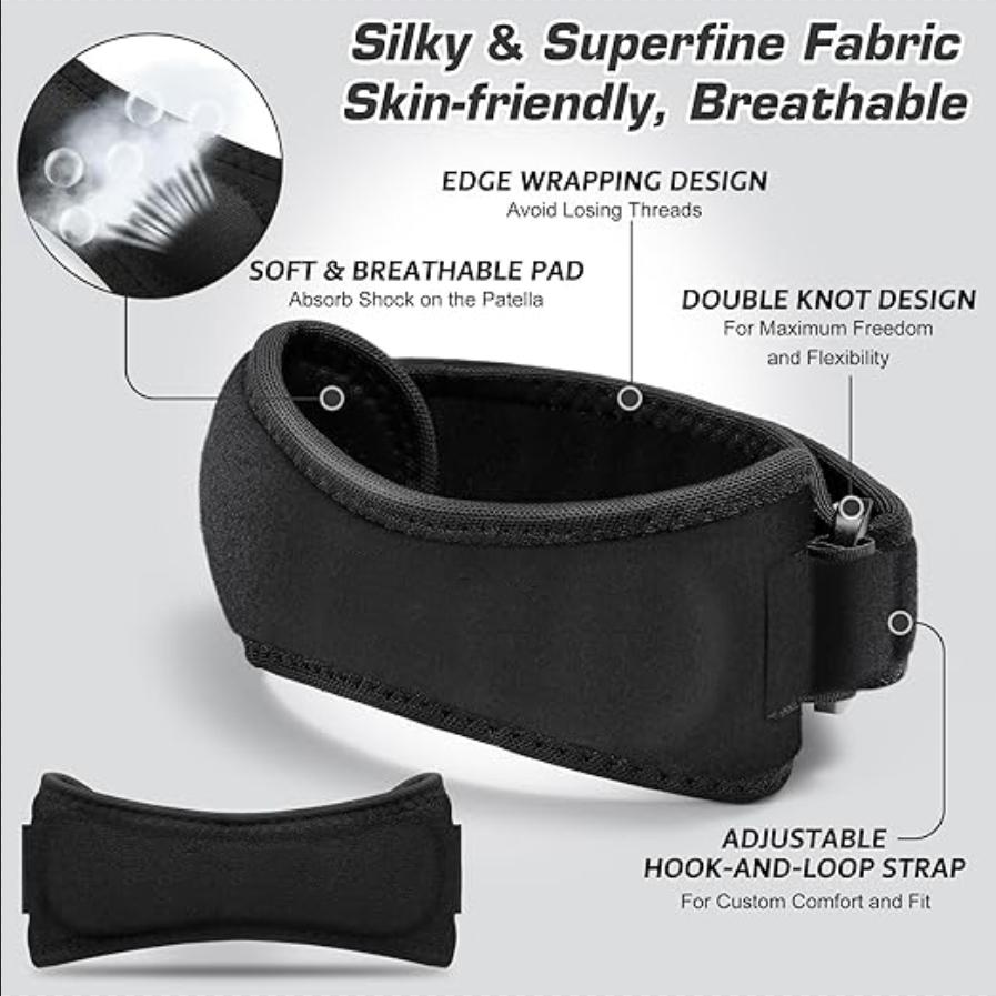 Ollas Patella Tendon Knee Strap 2 Pack, Knee Relief Support Brace Hiking, Soccer, Basketball, Running, Jumpers Knee, Tennis, Tendonitis, Volleyball & Squats