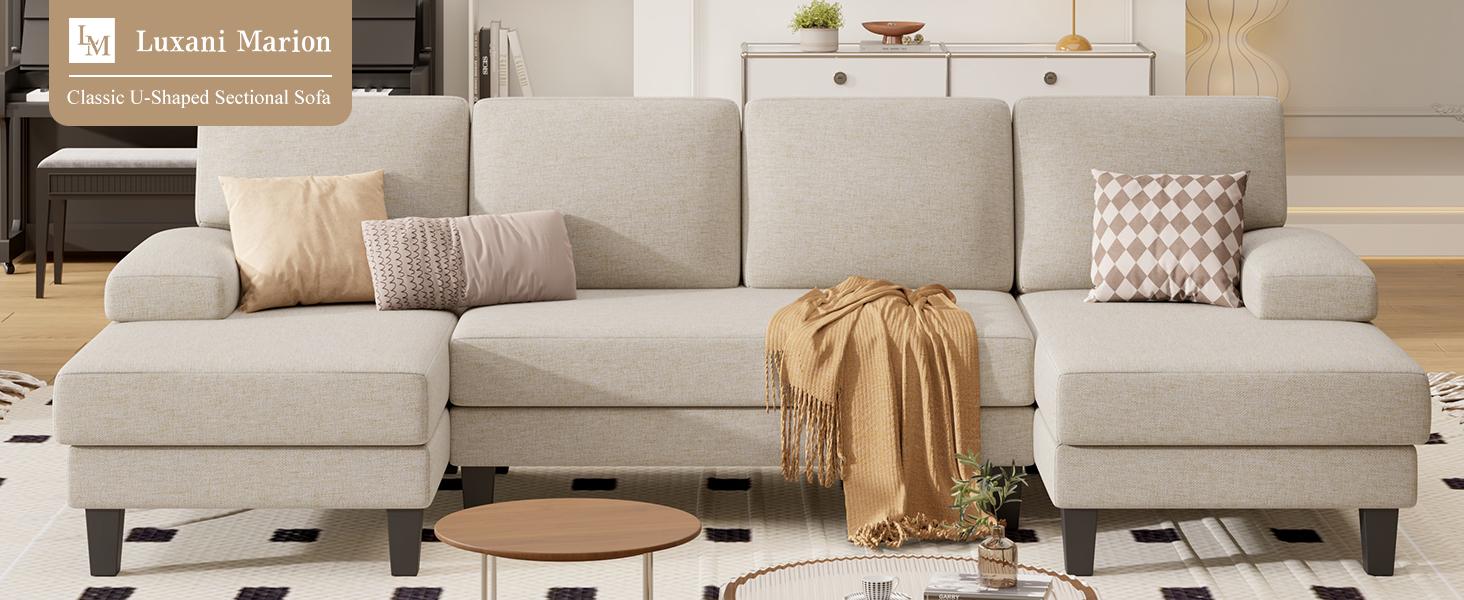U-Shaped Sectional Sofa Couch for Living Room, Modern Modular Sofa with Double Chaise, Classic Lounge Couch Sleeper for Apartment, Office Solid Wood Frame sectional couch