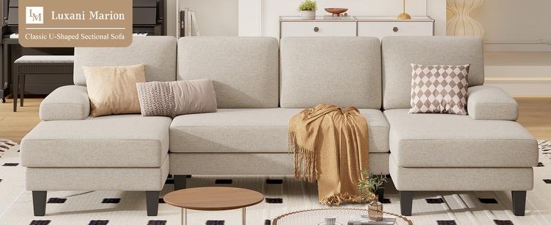 U-Shaped Sectional Sofa Couch for Living Room, Modern Modular Sofa with Double Chaise, Classic Lounge Couch Sleeper for Apartment, Office Solid Wood Frame sectional couch