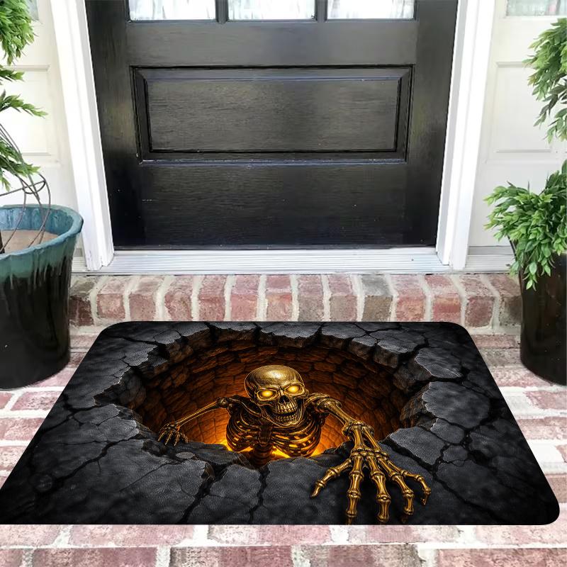 Skull Horror Entrance Floor Mat, Non-Slip Machine Washable Easy to Clean Polyester Carpet, Suitable for Home And Outdoor Decoration, Suitable for Entrance, Bedroom, Balcony, Gift Home Decoration