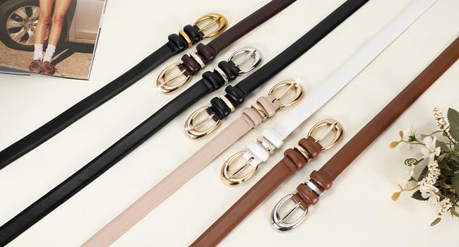 JASGOOD Women Leather Belt for Jeans Pants Fashion Ladies Skinny Faux Leather Belt with Gold Buckle