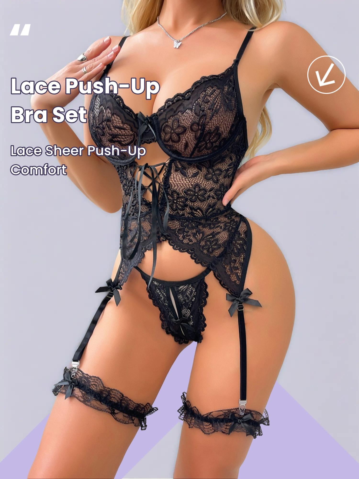 Women's Sexy Fitted Lace Sheer Push-Up Lingerie Set, Suitable for All Seasons, Gift Idea