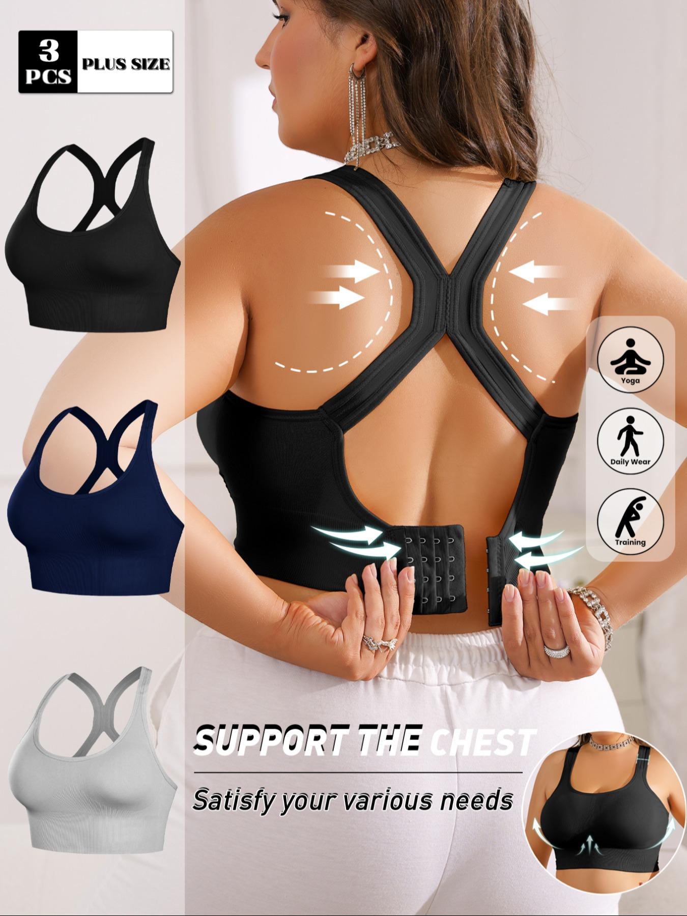 3/5/8PCS Women's Plus Size Backless Bra, Detachable Pads Breathable Anti-Drop Gym Yoga Running Vest, Multiple Colors Available, All Seasons Wear，Christmas & Valentine's Day gift