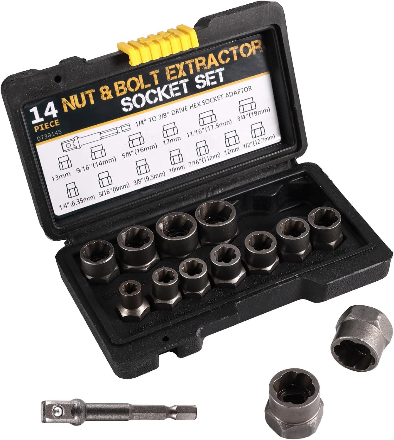 Bolt Extractor Tool Set, 13+1 Counts Impact & Nut Remover Stripped Lug Remover, Drive Rounded Bolt Remover for Removing Damaged, Frozen Universal Impact impact bolt