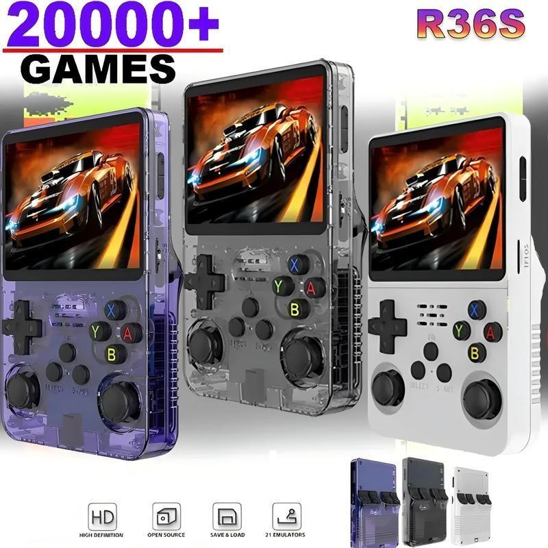 R36s Retro Portable Handheld Game Console, 20000+ Classic Games, 64GB TF Card, Linux System, 3.5 Inch IPS Screen, 3000mah Battery, 8 Hours Playtime