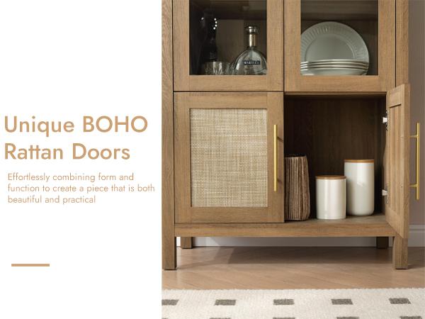 PieDle Furniture 71" Tall Arched Display Cabinet, 5-Tier Bookshelf Modern Farmhouse Arched Bookcase with Glass Doors and Shelves, Wooden Pantry Storage Cabinet for Living Room, Office and Kitchen