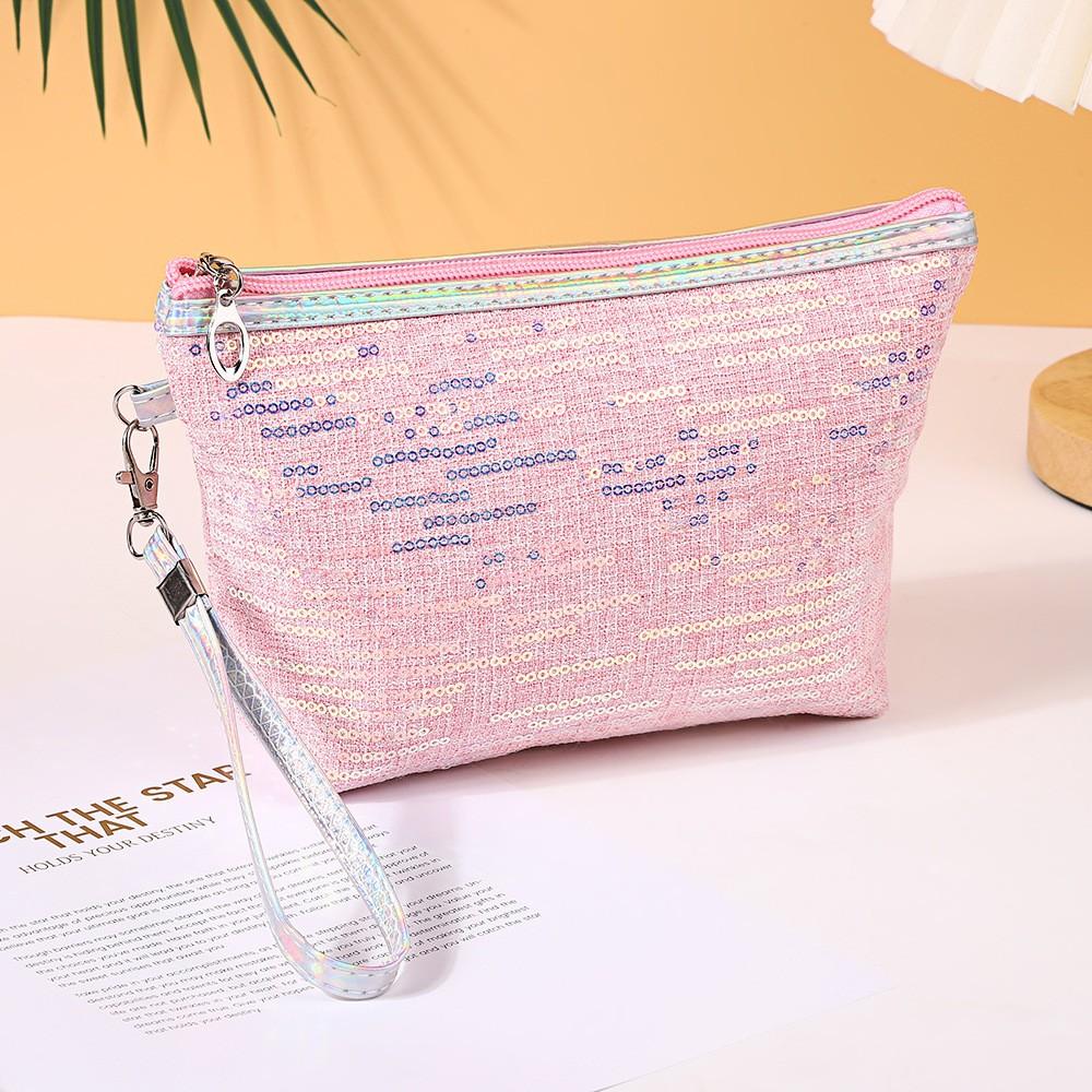 Cosmetic Bag with Large Capacity, Sequined Hand-Held Pearl Zipper Storage Bag, Portable, Home Travel Universal, Stylish & Functional Design