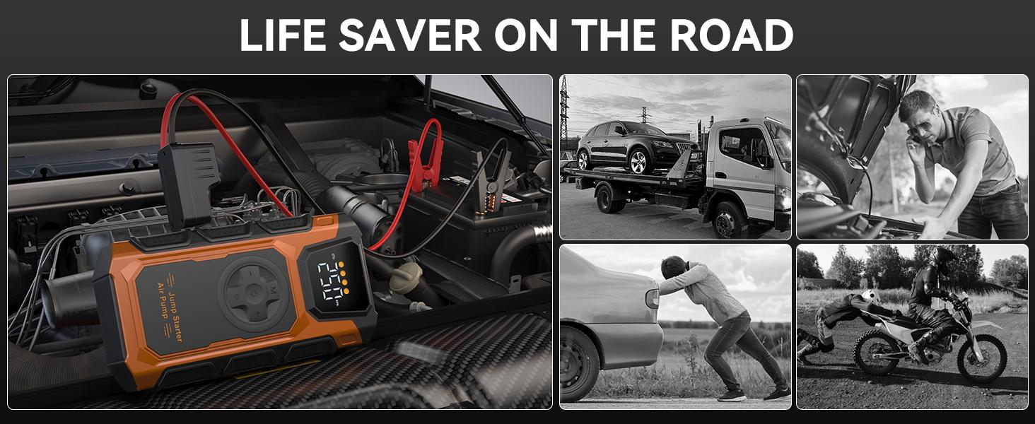 13800hAm the 10 in 1 the 7000A Car Jump Starter with Air Compressor,Battery Jumper Starter Portable with 150PSI Tire Inflator 12V Jump Box with LCD Display,Flashlight,Storage Case (Up 11.0L Gas/9.0L Diesel Engine