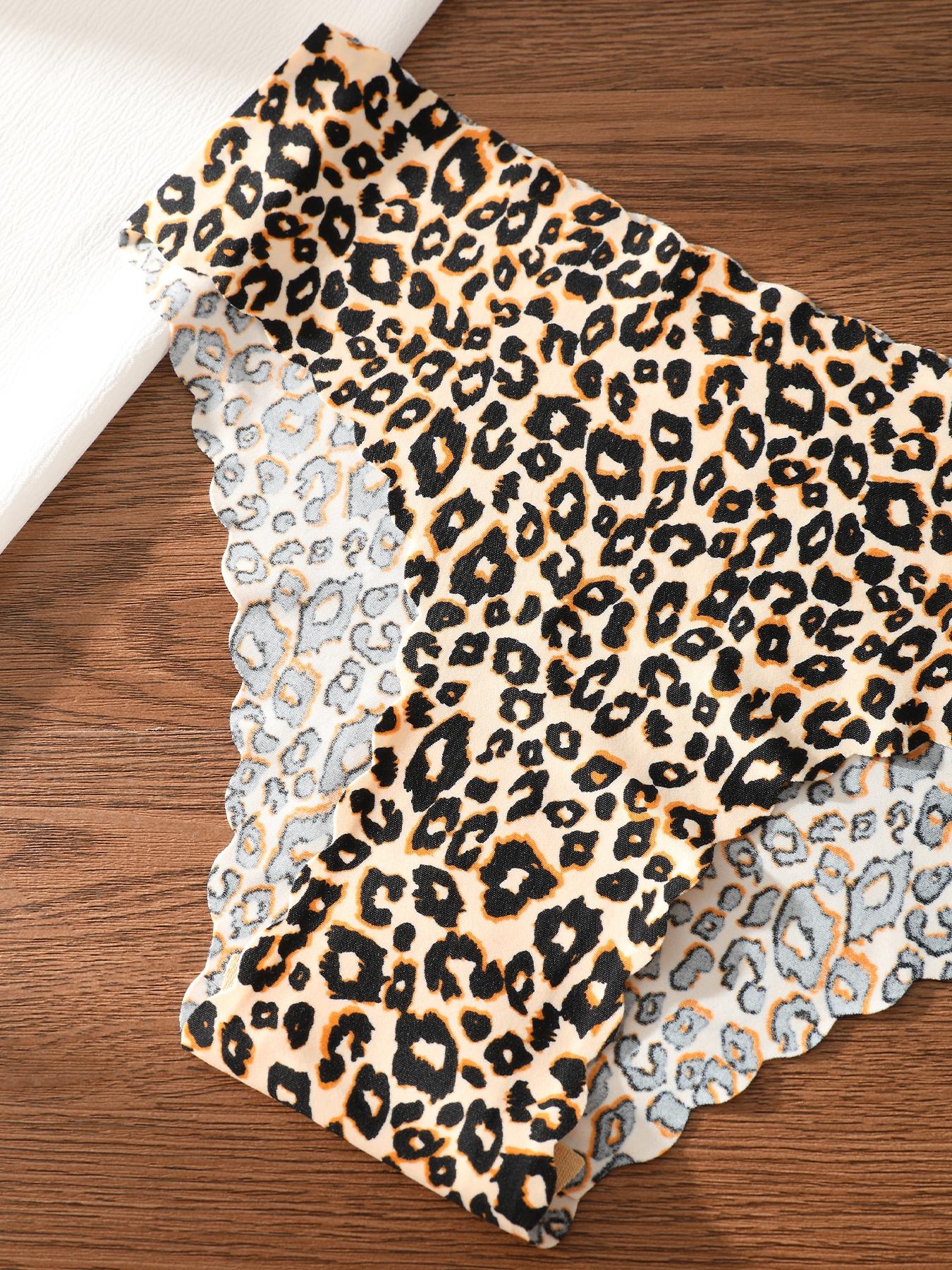 5/6/7/10/12/21-pack seamless one-piece wave-edge triangle panties, leopard print and solid color mix, comfortable, breathable, stretchy, silky women's underwear